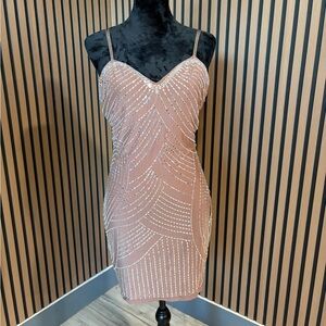 Fashion Nova Tan Rhinstone Mini Dress